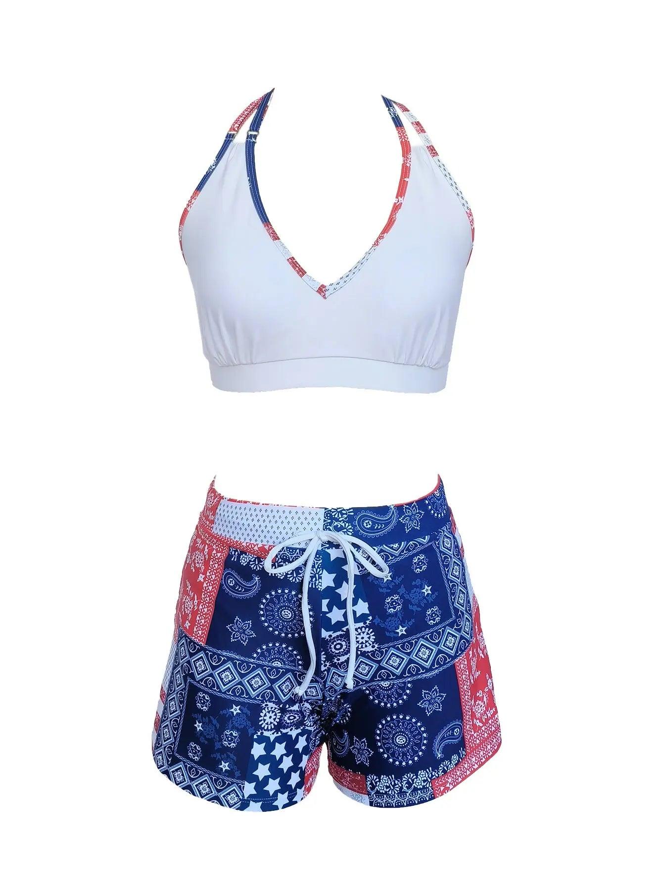 Three-Piece Bikini plus Size Seaside Vacation Boxers - Venus Trendy Fashion Online