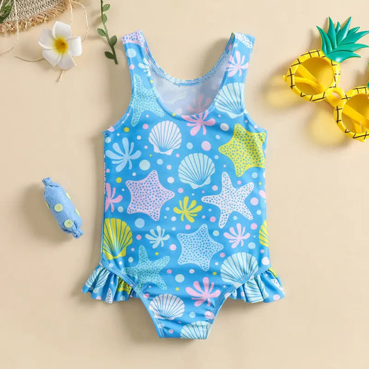 Toddlers Newborn Baby Fashion Girls Cute Shell Printed Sleeveless Swimwear - Venus Trendy Fashion Online