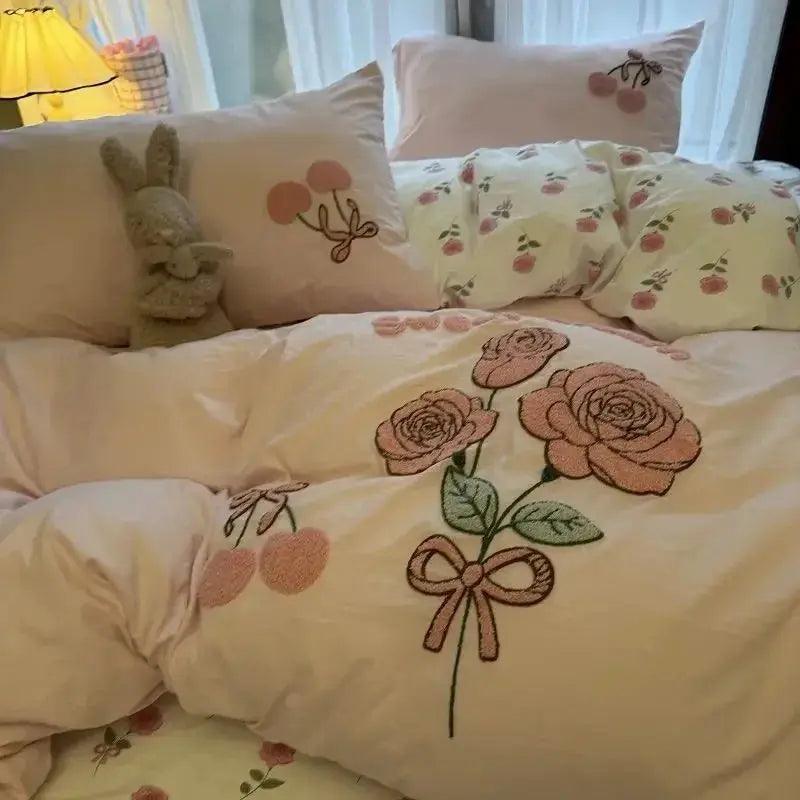 Trendy Style Embroidery Washed Cotton Bedding Set - Venus Trendy Fashion Online