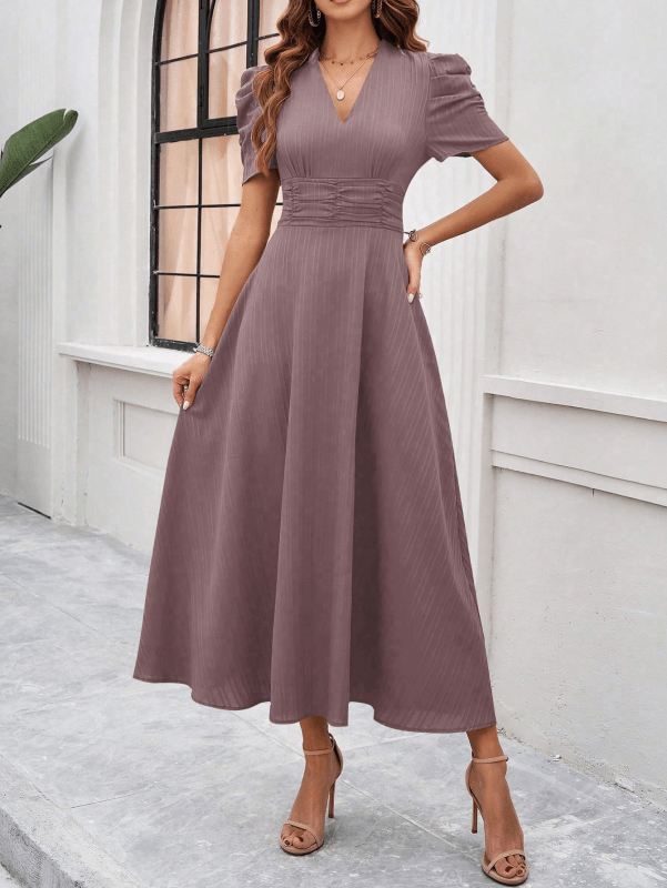 Women's elegant solid color waist dress - Venus Trendy Fashion Online