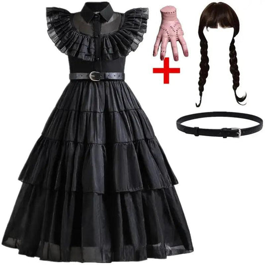 Wednesday Girl Costume for Carnival Halloween Black Events Cosplay Dress - Venus Trendy Fashion Online