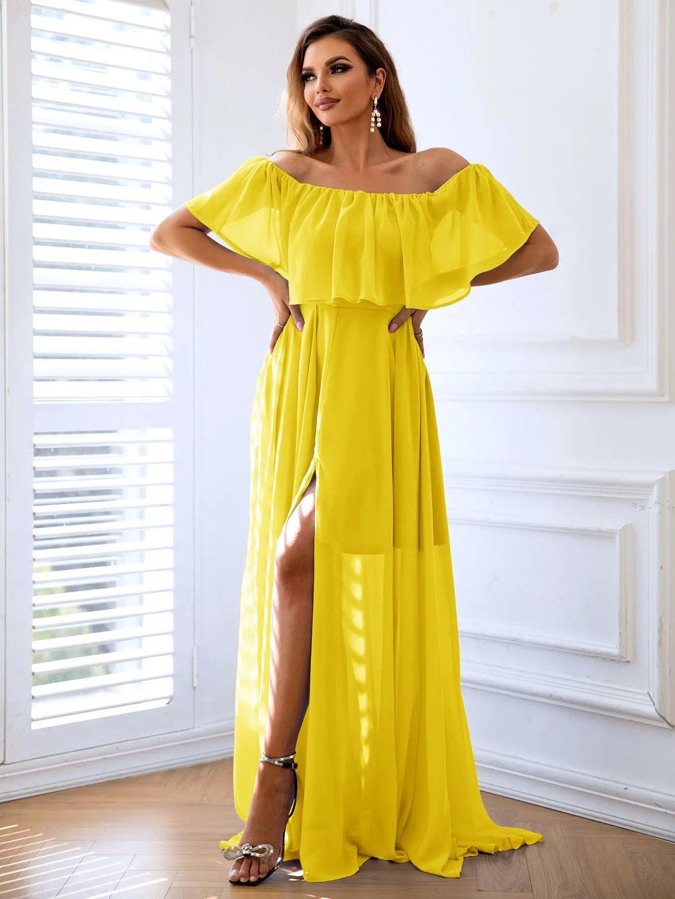 Women Clothing Off Shoulder Split Dress - Venus Trendy Fashion Online