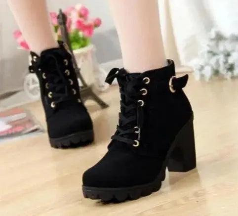 Women Fashion High Heel Lace Up Ankle Boots - Venus Trendy Fashion Online