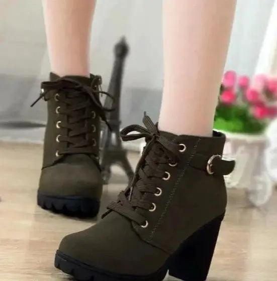 Women Fashion High Heel Lace Up Ankle Boots - Venus Trendy Fashion Online