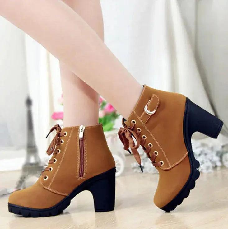 Women Fashion High Heel Lace Up Ankle Boots - Venus Trendy Fashion Online