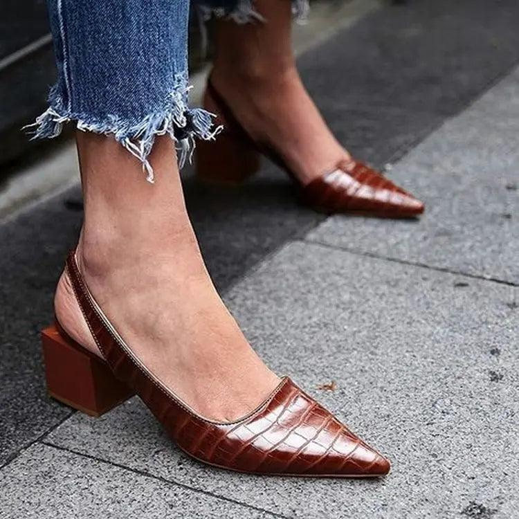 Women Fashion Oversized Solid Color Pointed Chunky Heel Sandals - Venus Trendy Fashion Online