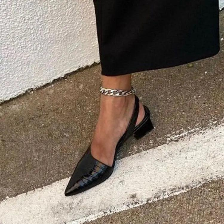 Women Fashion Oversized Solid Color Pointed Chunky Heel Sandals - Venus Trendy Fashion Online
