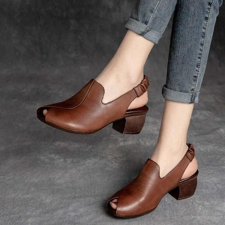 Women Fashion Plus Size Retro Solid Color Chunky Heel Roman Open Toe Staggeddon Sandals - Venus Trendy Fashion Online