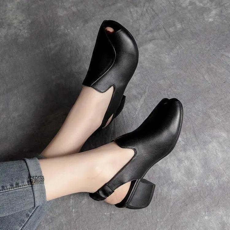 Women Fashion Plus Size Retro Solid Color Chunky Heel Roman Open Toe Staggeddon Sandals - Venus Trendy Fashion Online