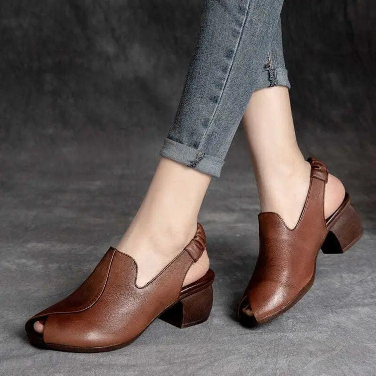 Women Fashion Plus Size Retro Solid Color Chunky Heel Roman Open Toe Staggeddon Sandals - Venus Trendy Fashion Online