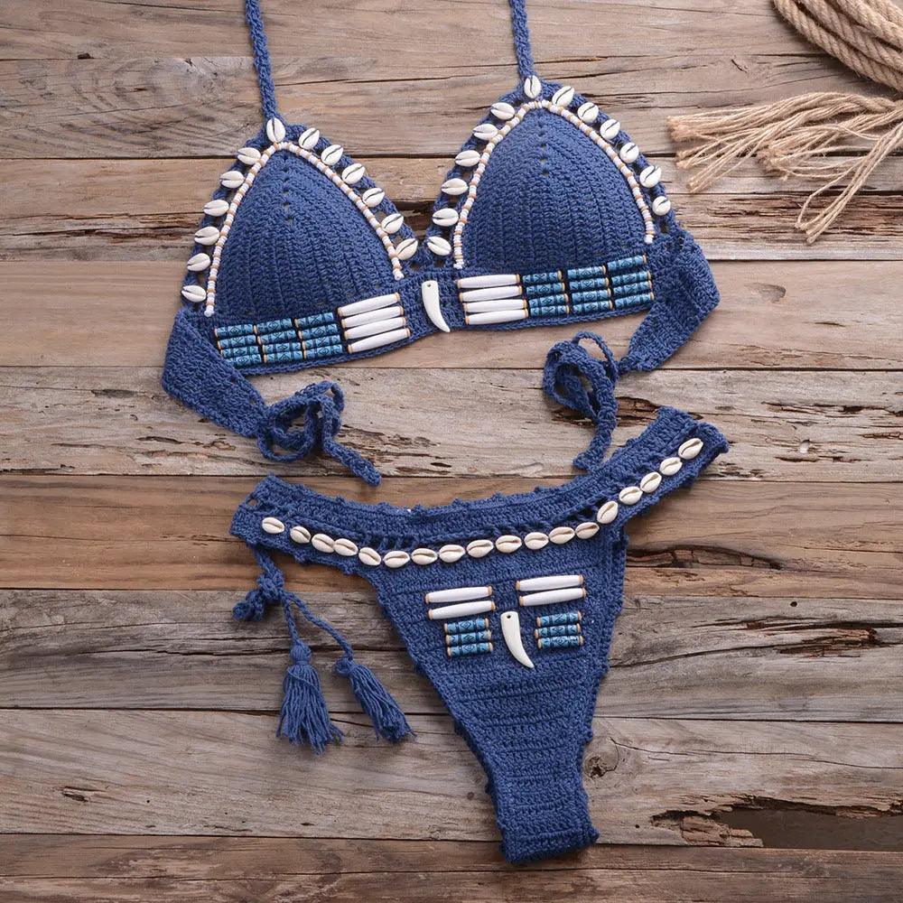 Women Hand-Knitted Retro Bohemian String Shell Swimsuit - Venus Trendy Fashion Online