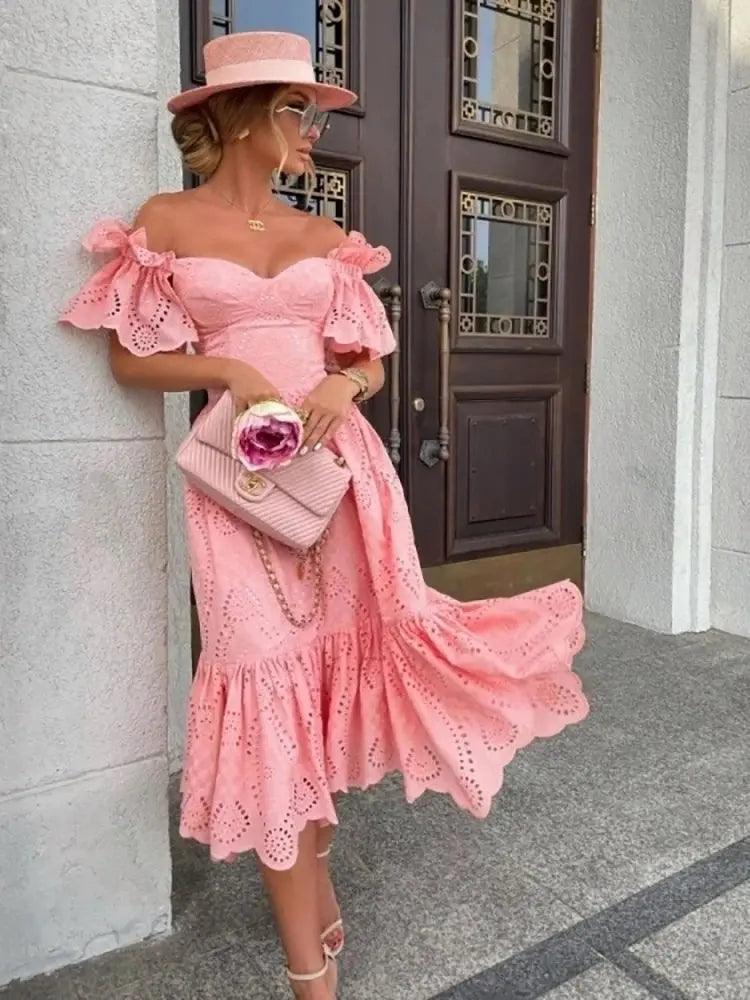 Women Sexy Off Shoulder Lace Long Dress - Venus Trendy Fashion Online