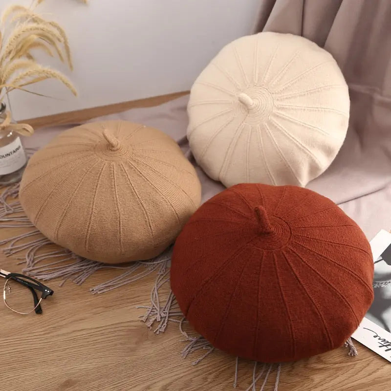 Women retro warm knitting artist hat casual pumpkin hat - Venus Trendy Fashion Online