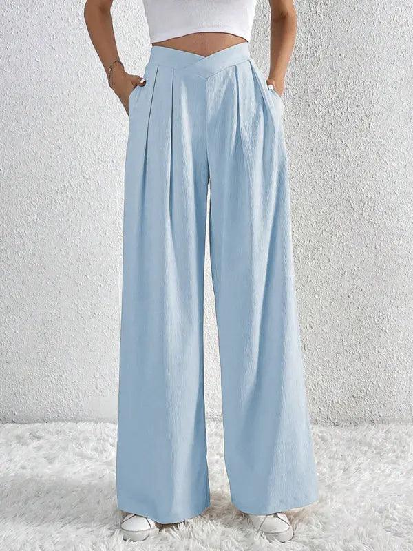 Women's Commuter Style Pleated Casual Wide Leg Pants Loose Trousers - Venus Trendy Fashion Online