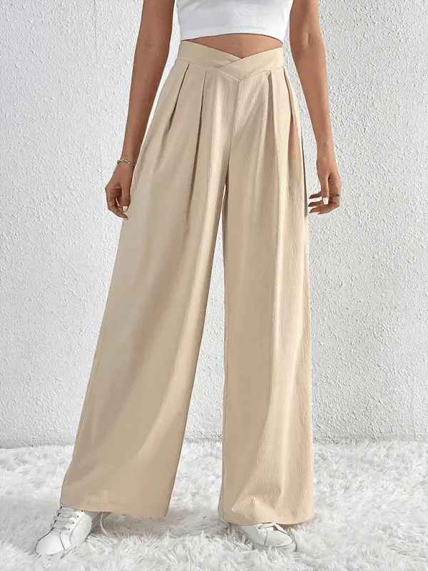 Women's Commuter Style Pleated Casual Wide Leg Pants Loose Trousers - Venus Trendy Fashion Online