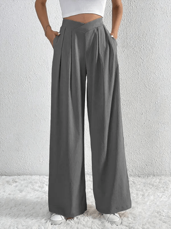 Women's Commuter Style Pleated Casual Wide Leg Pants Loose Trousers - Venus Trendy Fashion Online