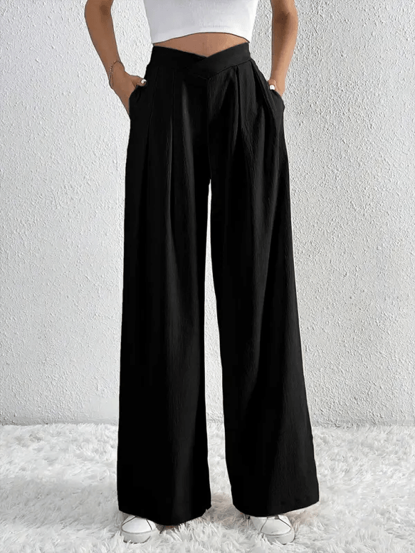 Women's Commuter Style Pleated Casual Wide Leg Pants Loose Trousers - Venus Trendy Fashion Online