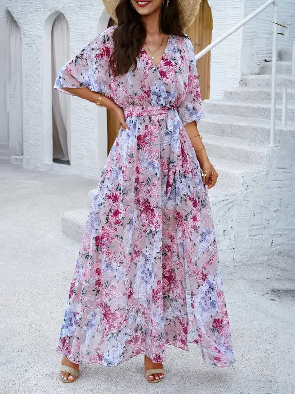 Women's Elegant Printed Waist Dress - Venus Trendy Fashion Online