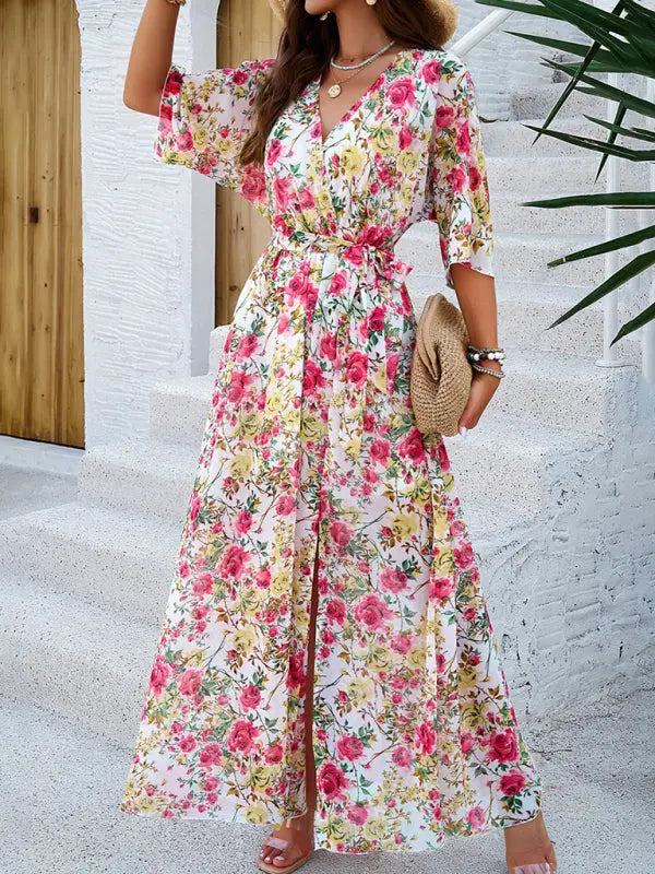 Women's Elegant Printed Waist Dress - Venus Trendy Fashion Online