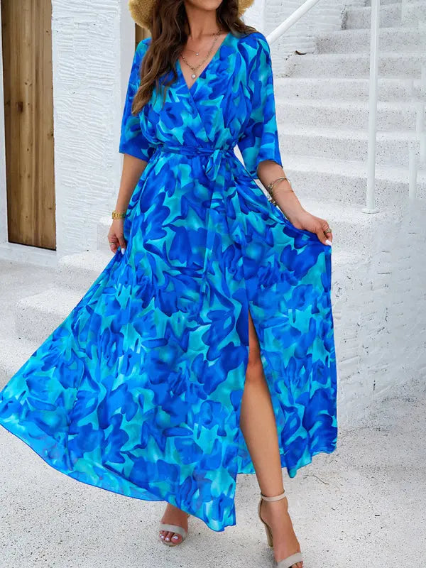 Women's Elegant Printed Waist Dress - Venus Trendy Fashion Online