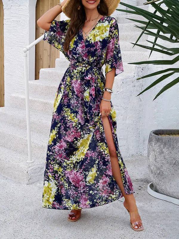 Women's Elegant Printed Waist Dress - Venus Trendy Fashion Online