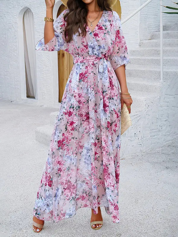 Women's Elegant Printed Waist Dress - Venus Trendy Fashion Online