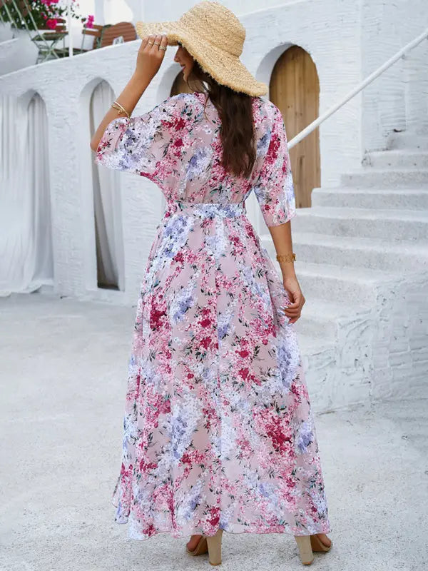 Women's Elegant Printed Waist Dress - Venus Trendy Fashion Online