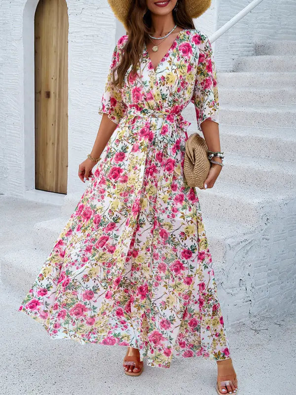 Women's Elegant Printed Waist Dress - Venus Trendy Fashion Online