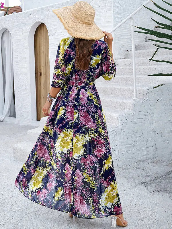 Women's Elegant Printed Waist Dress - Venus Trendy Fashion Online