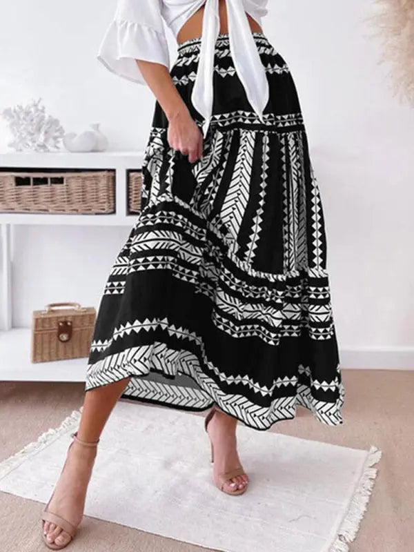 Women's Ethnic Style Irregular Stripe Printed Skirt - Venus Trendy Fashion Online