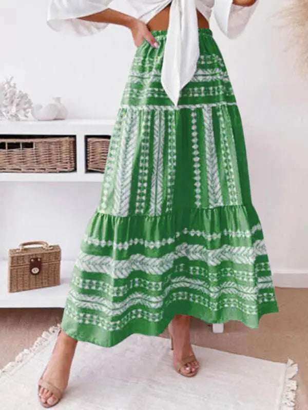 Women's Ethnic Style Irregular Stripe Printed Skirt - Venus Trendy Fashion Online