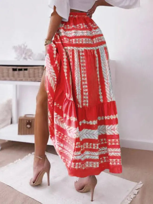 Women's Ethnic Style Irregular Stripe Printed Skirt - Venus Trendy Fashion Online