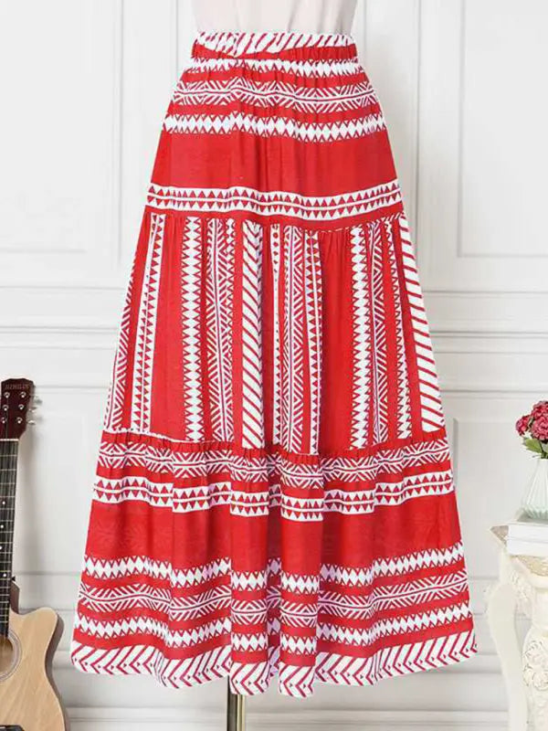 Women's Ethnic Style Irregular Stripe Printed Skirt - Venus Trendy Fashion Online