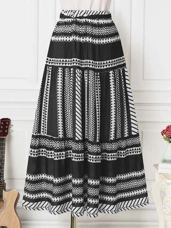 Women's Ethnic Style Irregular Stripe Printed Skirt - Venus Trendy Fashion Online