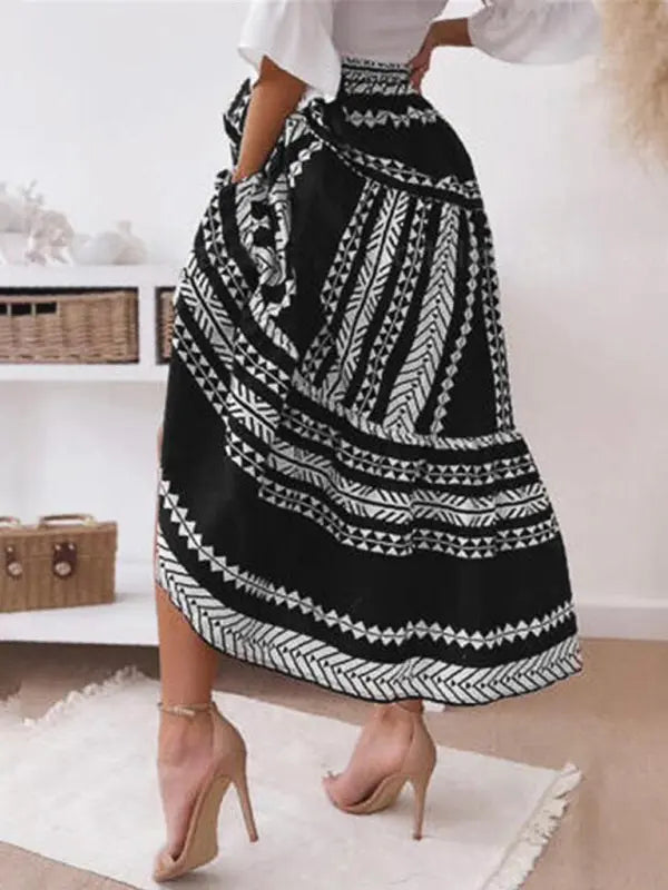 Women's Ethnic Style Irregular Stripe Printed Skirt - Venus Trendy Fashion Online