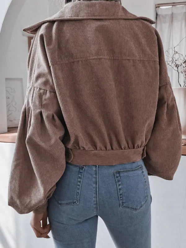 Women's Lantern long sleeve corduroy casual short coat - Venus Trendy Fashion Online