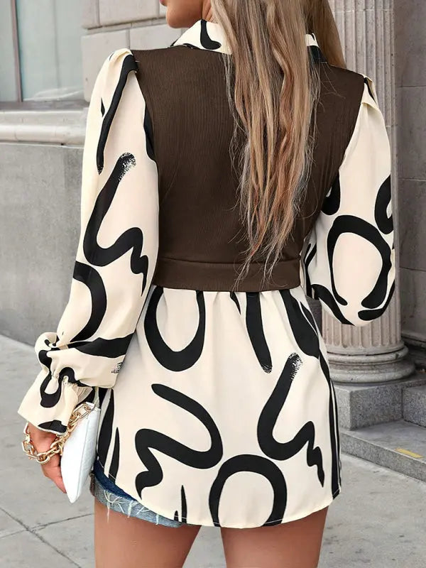 Women's Lapel Collar Elegant Commuting Spliced Long Sleeve blouse Venus Trendy Fashion Online