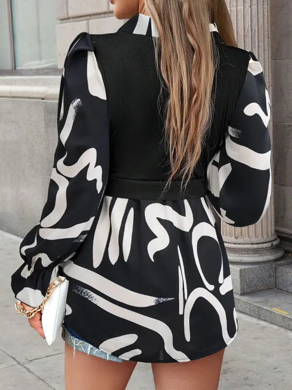 Women's Lapel Collar Elegant Commuting Spliced Long Sleeve blouse Venus Trendy Fashion Online