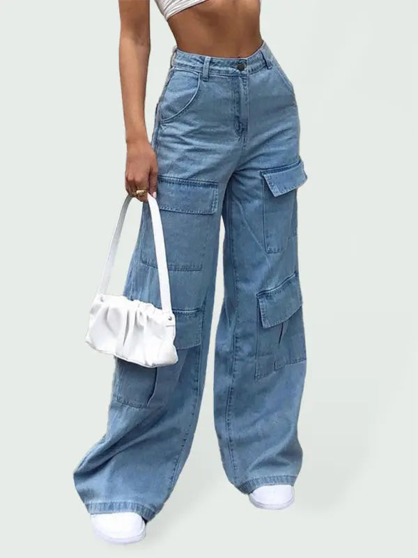 Women's Multi-pocket High Waist Cargo Denim Jeans - Venus Trendy Fashion Online