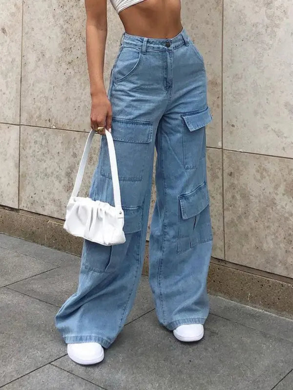 Women's Multi-pocket High Waist Cargo Denim Jeans - Venus Trendy Fashion Online