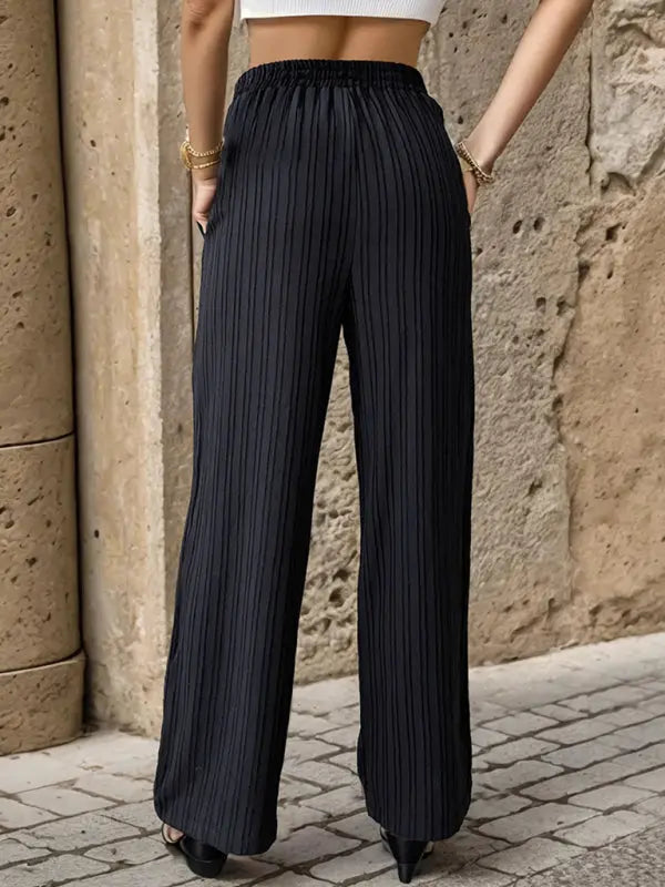 Women's New Casual Pleated Textured Elastic Straight Pants - Venus Trendy Fashion Online