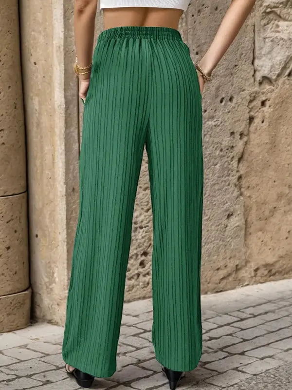 Women's New Casual Pleated Textured Elastic Straight Pants - Venus Trendy Fashion Online
