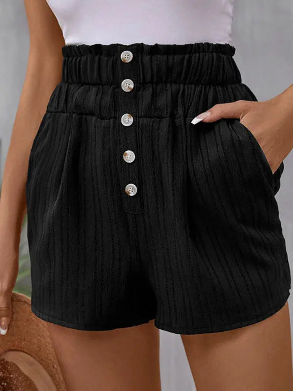 Women's New Casual Versatile Pocket High Waist Button Pleated Elastic Waist Shorts - Venus Trendy Fashion Online