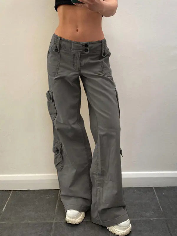 Women's Retro Style Irregular Large Pocket Wide Belt Design Cargo Trousers - Venus Trendy Fashion Online