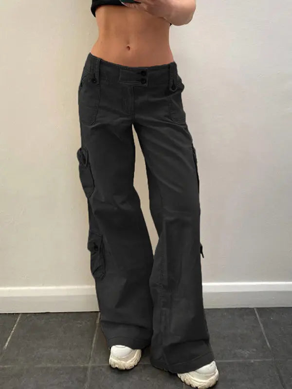 Women's Retro Style Irregular Large Pocket Wide Belt Design Cargo Trousers - Venus Trendy Fashion Online