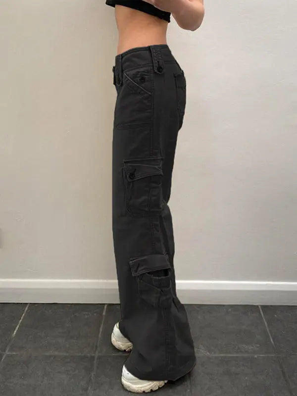 Women's Retro Style Irregular Large Pocket Wide Belt Design Cargo Trousers - Venus Trendy Fashion Online