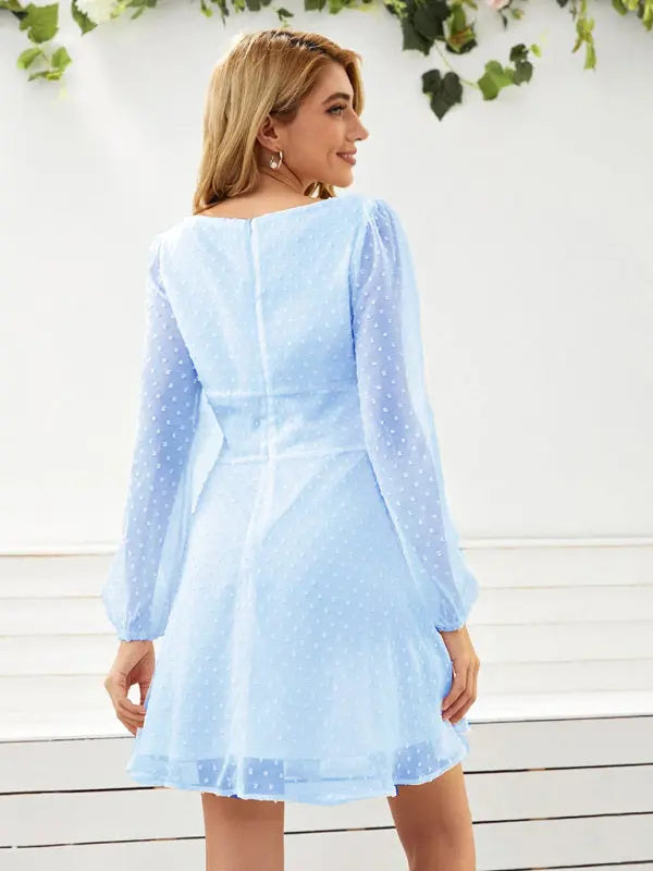 Women's Woven Chiffon Jacquard Elegant Long Sleeve Dress - Venus Trendy Fashion Online