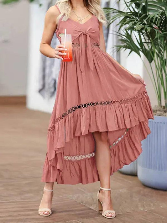 Women's Woven Sexy Irregular Mid Length Sling Dress - Venus Trendy Fashion Online