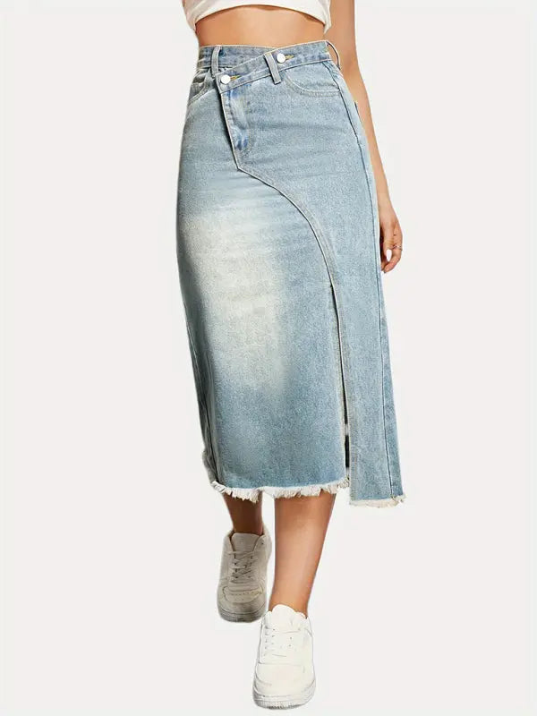 Women's button slit high waist denim skirt - Venus Trendy Fashion Online