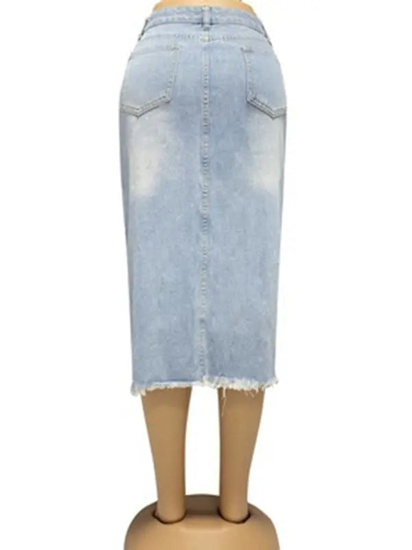 Women's button slit high waist denim skirt - Venus Trendy Fashion Online